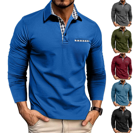 Men's Casual Plaid Polo Shirt - Long Sleeve